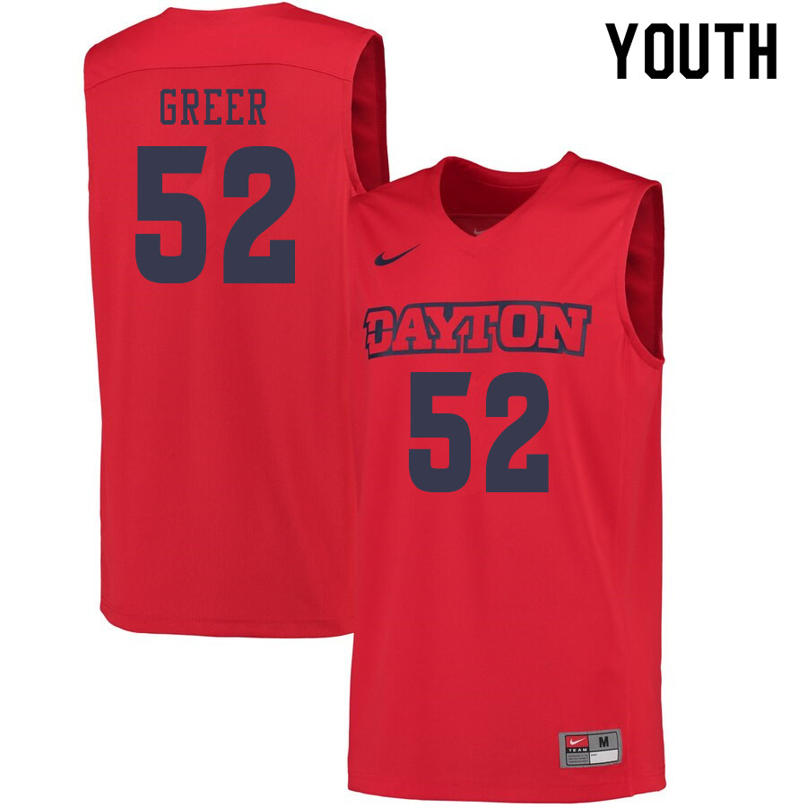 Youth #52 Camron Greer Dayton Flyers College Basketball Jerseys Sale-Red